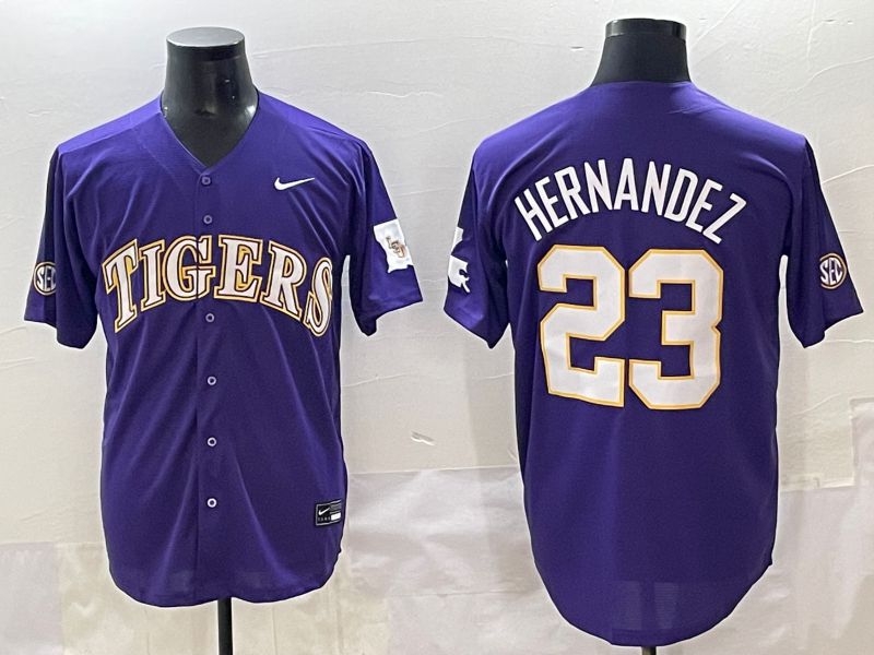 Men 2025 LSU Tigers #23 Hernandez Purple Joint Name Nike NCAA Jersey style 2->ncaa teams->NCAA Jersey